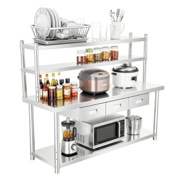 Heavy Duty Bench, 3-Drawer Stainless Steel Work Table, 72" X 24" Worktable with 3-Tier Storage Rack, Commercial Work Tables, Utility Prep Station, NSF-Certified Silver for Commercial Food Prep