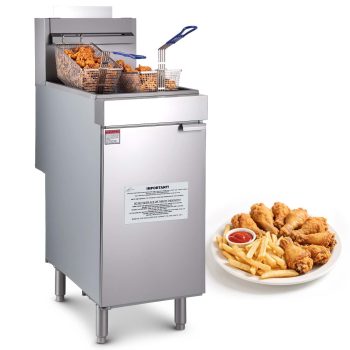 KFFKFF Deep Fryer Commercial Floor Model, Natural Gas, Stainless Steel/Galvanized, 15.55x30.20 x46.85 in, 40 lbs, 90,000 BTU