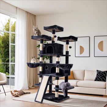 Merrland 68" Extra Large Cat Tree Tower for Indoor Adult Cats with Plush Condo Basket, Sisal Scratching Ramp & Posts
