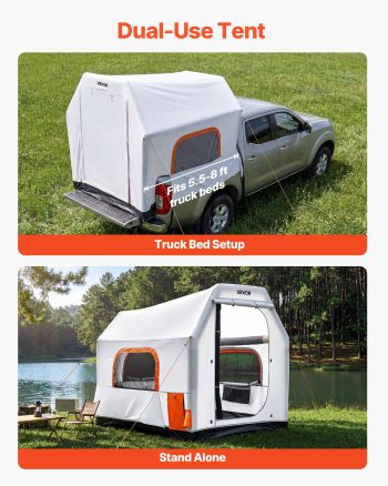 VEVOR Inflatable Pickup Truck Tent, 7.2 x 5.4 FT 3-Season Truck Bed Tent with Ventilated Mesh Windows, PU2000mm Waterproof Pickup Camping Tents for Outdoor Hiking Activities - Air Pump Included