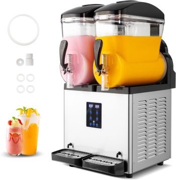 ROVSUN 8 Gallon/30L Slushie Machine Commercial Slushy Machine, 15L X 2 Tanks Frozen Drink Machine Margarita Machine Efficient Cooling Stainless Steel for Home Restaurant Bar Party Cafes 110V/60HZ