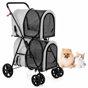 SUGIFT Double Pet Stroller for Small Dogs and Cats with Detachable Carrier, Foldable Cat Stroller Dog Stroller with Travel Carriage, Gray