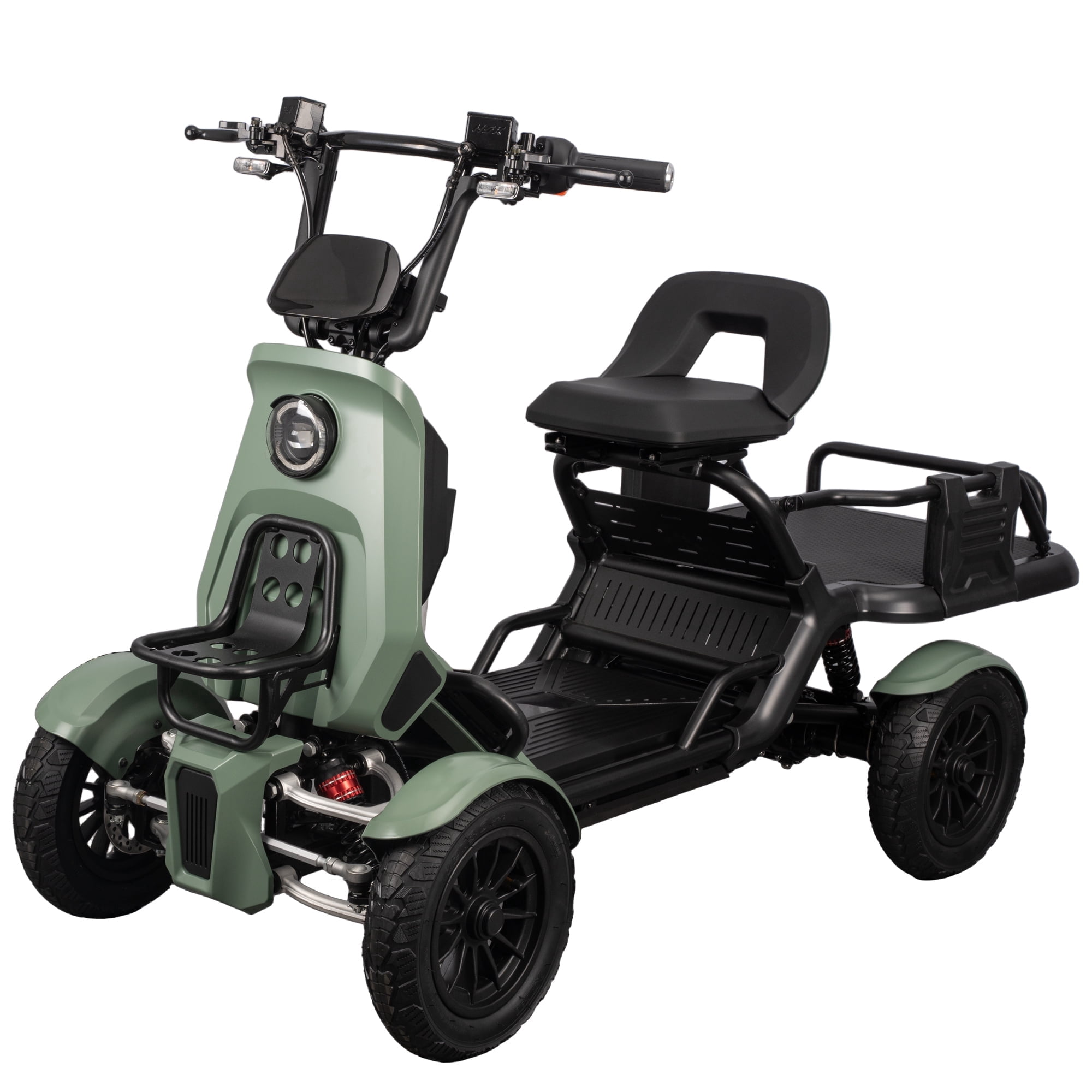 4-Wheel Mobility Scooter 500W Heavy Duty Electric Scooter 15.5MPH 34 Miles Range 400lbs Max Load All Terrain 66in Tubeless Tires Cargo Bed Vehicle Green
