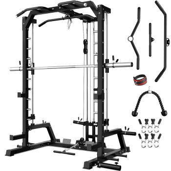 ALLVIATE Smith Machine Home Gym,2000LBS Multi-Function Power Cage with LAT Pulldown System,All-in-One Squat Rack with Smith Bar and Training Attachments for Full Body Workouts