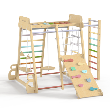 BlueWood Rainbow Climb and Slide Set Wooden Indoor Toddler Jungle Gym