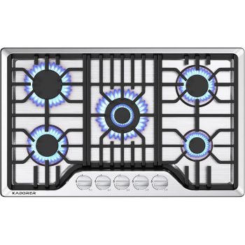 30 inch Gas Cooktop, Bulit-in Gas Stove Top with 5 Burner, NG/LPG Convertible Cooktops, 5 Burner Propane Cooktop with Thermocouple Protection, Stainless Steel