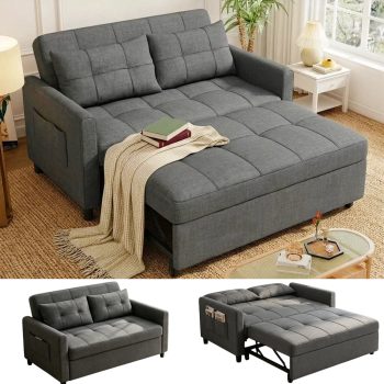 Sofa Bed, Lofka 3-in-1 Convertible Sofa Bed with Storage, 5-Level Adjustable Back - Sleeper Couches for Living Room, Dark Grey