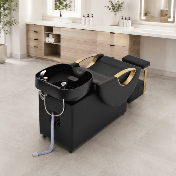 Salon Shampoo Backwash Unit with Deep Sink and Footrest, Black