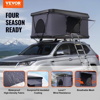 VEVOR Rooftop Tent Hard Shell, Rooftop Tent Hardshell for 2-3 Person, Hard Shell Roof Top Tent with Telescopic Ladder Thick Mattress, Waterproof Windproof for Jeep SUV Van Pickup Truck