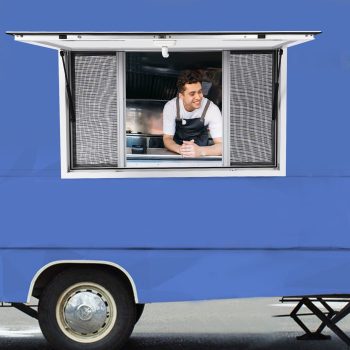 Concession Window, 48"x30", Concession Stand, Food Truck Service Window with 4 Horizontal Sliding Screen Windows, Awning Door, Drag Hook, Serving Window for Food Trucks Concession Trailers
