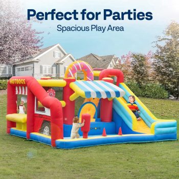 SPECSTAR 9 in 1 Bounce House for Kids, Market Theme Inflatable Bounce House with Slide, Bouncy Castle with Blower, 146" x 148"