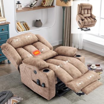 Large Dual Motor Lay Flat Power Lift Recliner Chair with Extended Footrest, Heat Massage, Oversized Electric Recliner for Big Tall Elderly, Lumbar Pillow, USB & Type-C Ports
