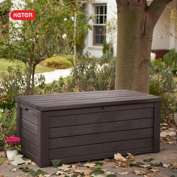 Keter Eastwood 150 Gallon Durable Resin Outdoor Deck Box Storage Organization, Brown