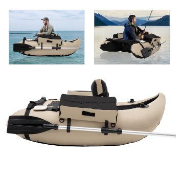FOGGBET Portable Inflatable Fishing Boat, U-Shaped Anti-Rollover Fishing Boat, with Storage Pockets & Fish Ruler, for Outdoor Fishing Rafting
