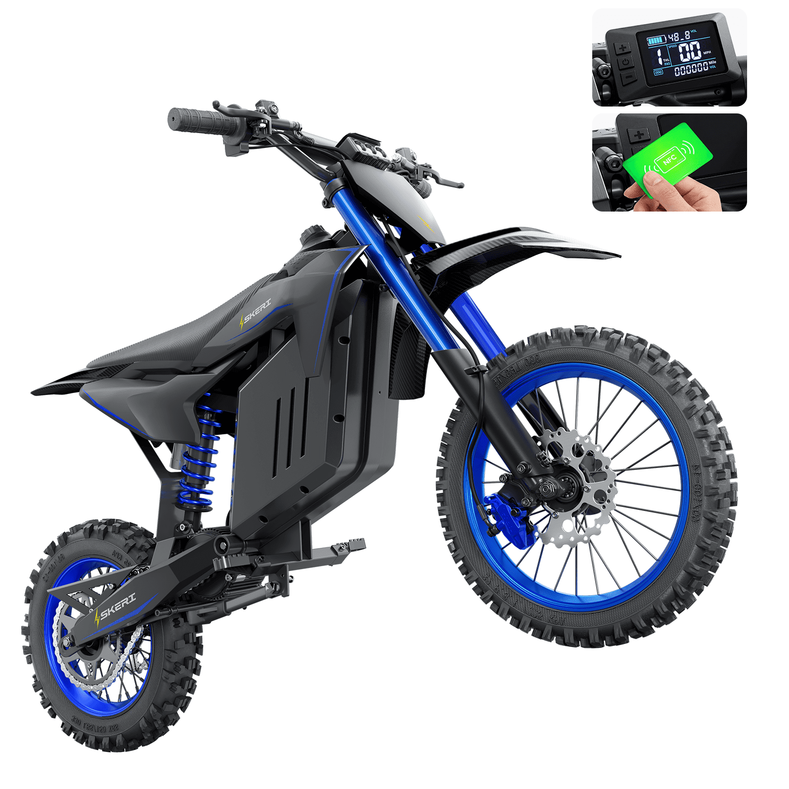 Skeri Electric-Bike for Teens Adults, 14"/12" Fat Tire 2000W (Peak 3200W) Electric-Motorcycle with 48V 21AH Battery Ebike 32MPH Hydraulic Brakes Mountain Off-Road Fit Age 13+ Blue