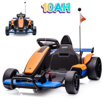 Sakiyr 24V 10AH Go Kart, Licensed McLaren Racing Drift Car with Hight/Low Speed, Bluetooth Music, High Speed 8MPH, Large Seat