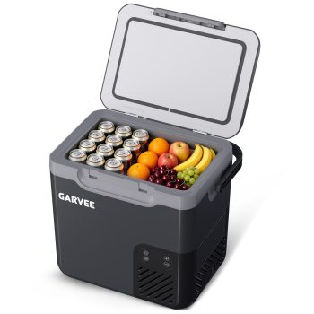 Rapid Cooling Car Refrigerator 19QT (18L) Electric Compressor Freezer with LCD Display, -4F to 68F, 12/24V DC, LED Light, Perfect for Cars, Trucks, Outdoor Battery Charging Board