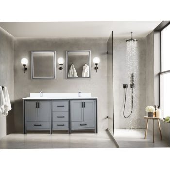 COSMOS Dark Grey 72 Inch Double Sink Bathroom Vanity with White Quartz Countertop and Chrome Faucet Set