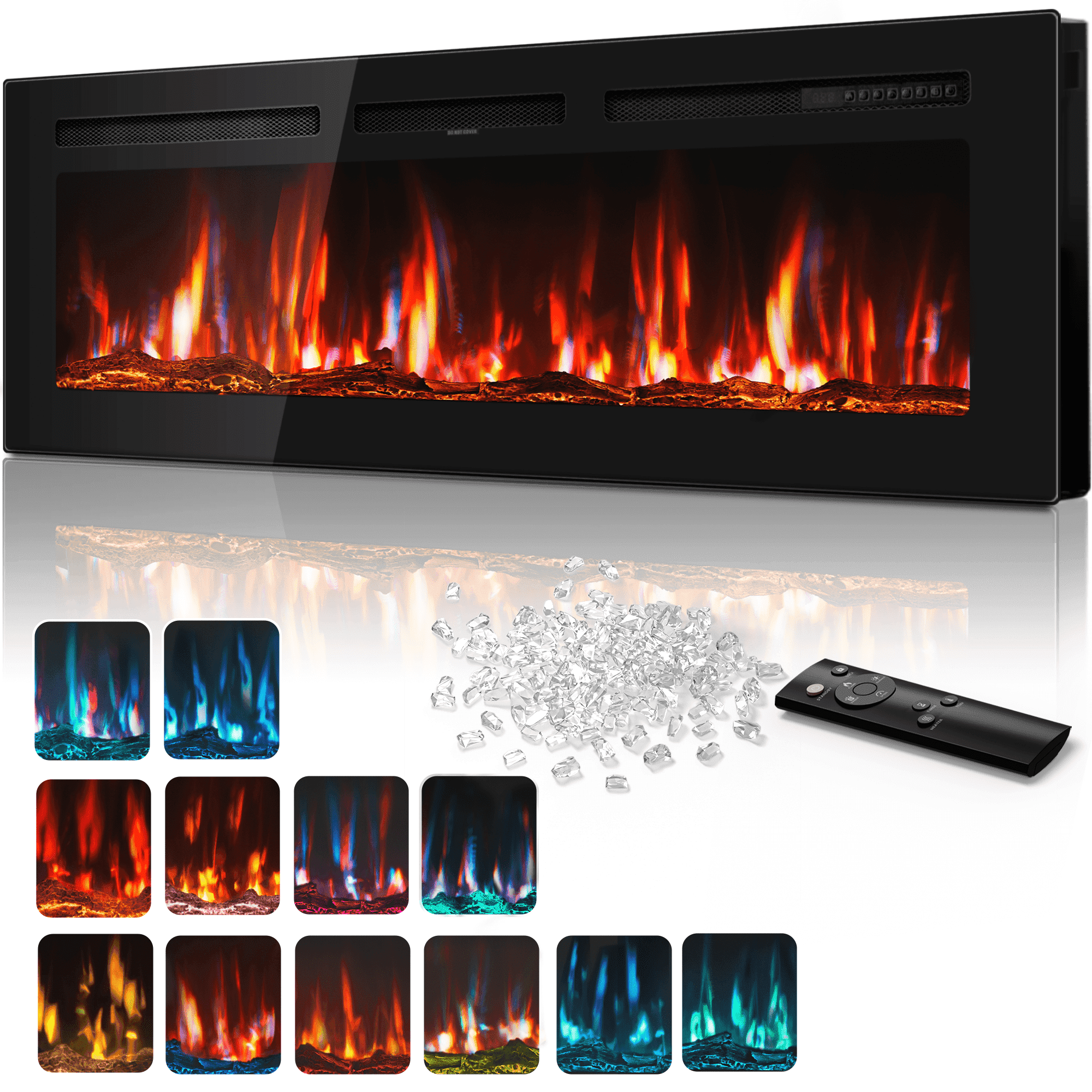 UrbanSync 60 inch Electric Fireplace in-Wall Recessed and Wall Mounted, 1500/750W Fireplace Heater (60-99°) with 12 Adjustable Color, Remote Control, Timer, Log and Crystal