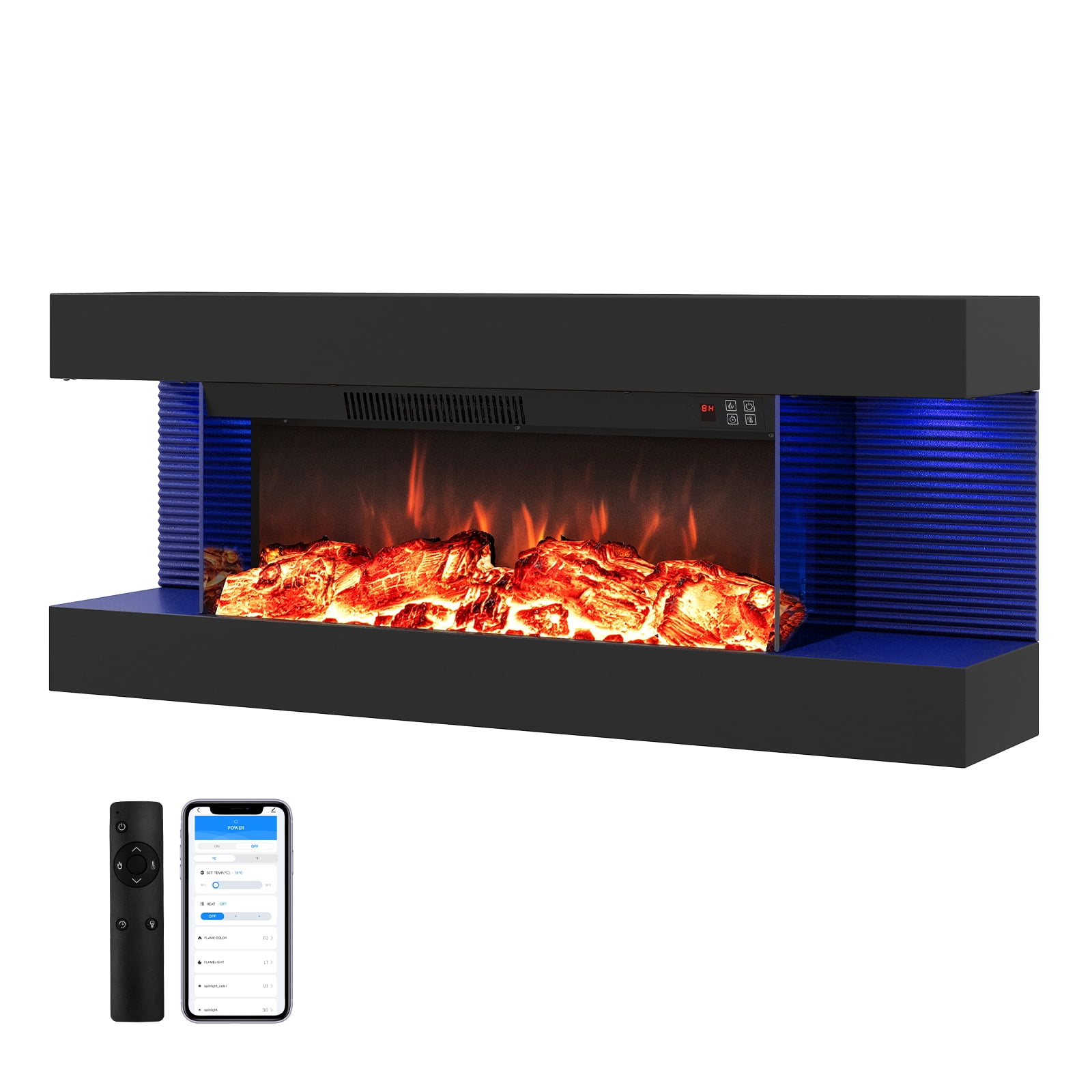 Gymax 26'' 3-Sided Wall Mount Electric Fireplace w/40'' Floating Mantel & 12 Flame