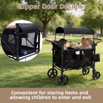 Stroller Wagon for 4 Kids, 4 Seater Wagon Stroller with Snack Tray, Large Storage Bag, Phone Cup Holder, Removable Canopy, Foldable Wagon Stroller 4 Seater with Adjustable Push Handles