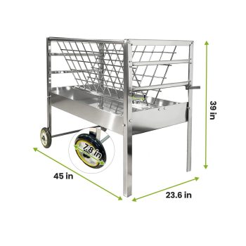 Tanfengu Large Capacity Livestock Feeder with Wheels, 45" x 23.6" Galvanized Steel 2-in-1 Hay Rack, Weatherproof Feed Trough for Goats, Sheep, Horses Farm Use