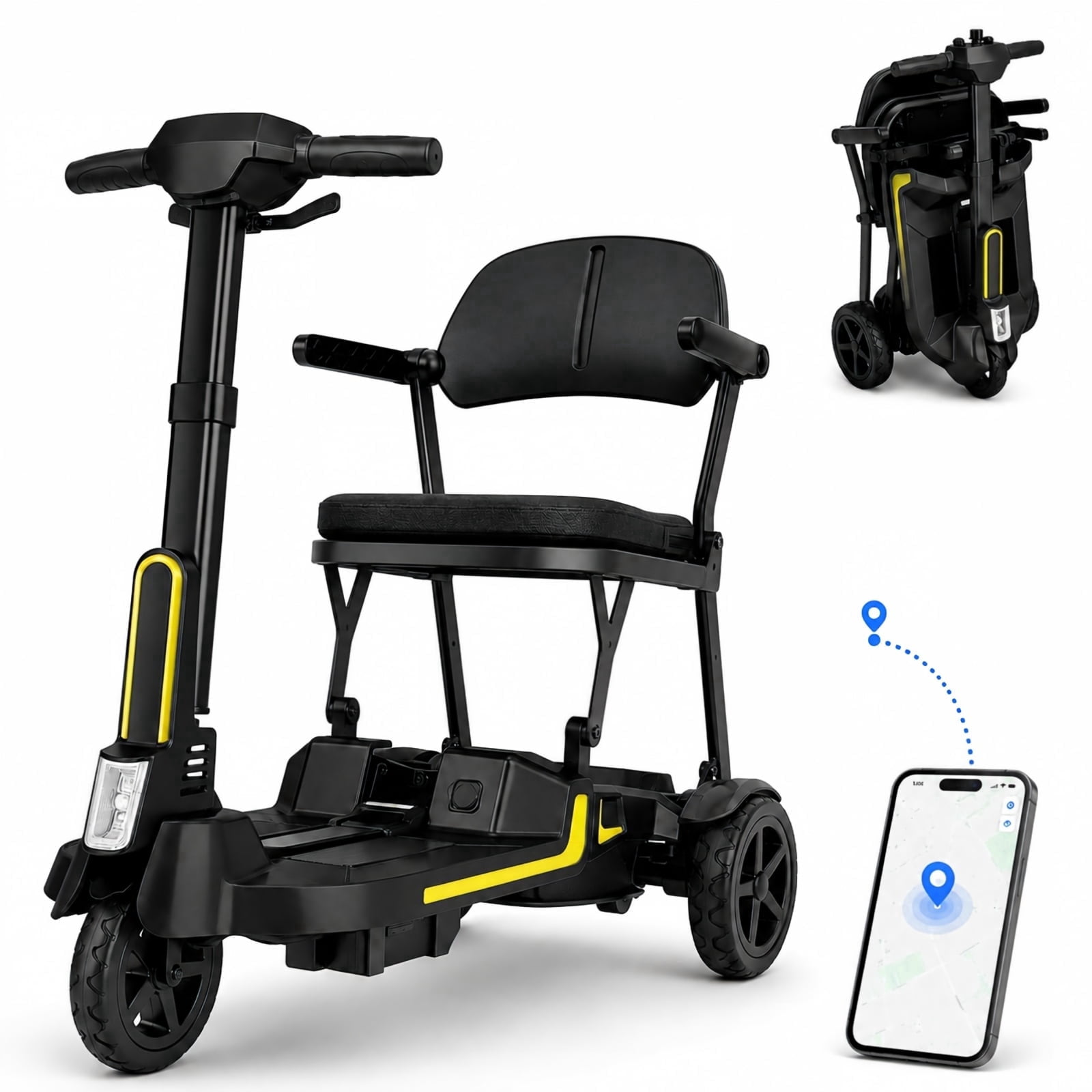 Mobigogo 3 Wheel Foldable Mobility Scooter for Adult Seniors, 30 lbs Compact Lightweight Mobile for Travel, Airline‑Approved Dual Lithium Batteries, 20 Mile Range, Black
