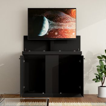 KULAGAGA TV Stand with Motorized Lift Mount, Entertainment Center for TVs up to 50 Inch, Lift Media Console Table with Storage, Black