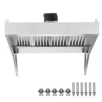 8 FT Commercial Exhaust Hood for Food Trucks and Restaurants, 201 Stainless Steel Concession Trailer Vent Hood with 4 Removable Oil Filter Mesh Panels, Rust Resistant Kitchen Ventilation