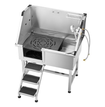 38" Stainless Steel Dog Grooming Tub, Pet Washing Station with Hot/Cold Water, Non-Slip Stairs - Left Door