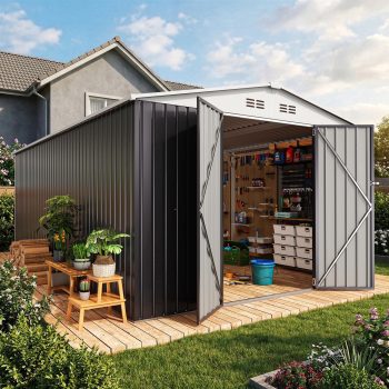 NETAJE 10'x16' Outdoor Storage Shed with Lockable Doors and Updated Frame, Metal Steel Storage Sheds for Outside, Backyard, Garden, Lawn