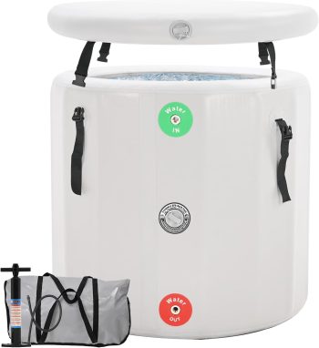 Lilypelle Inflatable Oval Ice Bath Cold Plunge Tub, Durable Freestanding 39"(D) x 35.5"(H) Soaking Tub, PVC Insulated Lid, Hand Pump and Repair Kit Included, Anti-Slid Bottom
