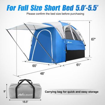 Nilight Truck Bed Tent 5.0-5.5FT Pickup Truck Tents with Removable Awning Waterproof PU2000mm Double Layer Rainfly Storage Bag 2-Person Sleeping Tailgate Bed Tents for Camping Travel Outdoor