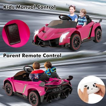 OLAKIDS 2 Seater Kids Ride on Car, 12V 4WD Licensed Lamborghini Veneno Powered Electric Vehicle with Hydraulic Doors, Rocking Mode, Adjustable Speeds, Remote Control, MP3, Headlight
