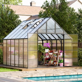 WACASA 10x12FT Walk-In Greenhouse for Outdoors, Aluminum UV-Resistant Polycarbonate Greenhouse Kit with Adjustable Roof Vents, Swing Door and Gutters