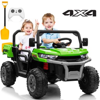 Joyracer 24 Volt Ride on Toys, 4WD Ride on Dump Truck for Kids, 2 Seater Ride on Car with Remote, Electric Power Car Wheels Toys with Trailer & Shovel, MP3/Bluetooth Music