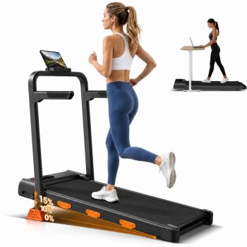 15% Incline Walking Pad with Handle Bar, 2.5HP Under Desk Treadmill 0.6-6.2MPH for Home Office, 300 LBS Weight Capacity