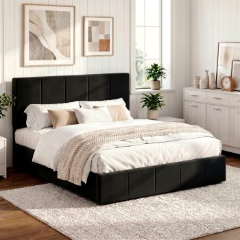 Einfach Size Bed Frame, Upholstered Platform Bed with Height Adjustable Headboard, Easy Assembly, Noise-Free