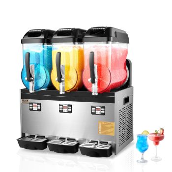 VEVOR Commercial Slushy Machine, 12Lx3 Triple Tank Frozen Drink Machine, 144 Cups Stainless Steel Margarita Smoothie Frozen Drink Maker, Slushie Maker