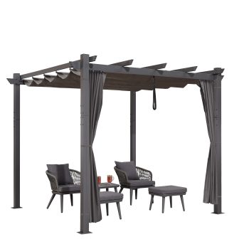PURPLE LEAF Outdoor Pergola with Curtains Retractable Canopy Patio Aluminum Sun Shade for Garden Deck Porch Gazebo Pavilion Grill Modern Yard Grape Trellis Pergola