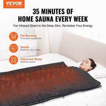 Portable Far Infrared Sauna Blanket for Detox & Relaxation, 1-6 Level Adjustable Temperature (95-185F), 60 Min Timer, Carbon Heating Sauna Bag for Home Use