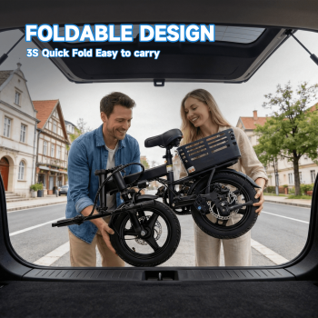 XKJ Electric Bike for Adults, Ebike, Electric Bicycle with 48V 12AH Removable Battery,14" Folding Ebike, 20MPH,20+ Miles(MAX),500W High Motor,Multi-Shock Absorption,Commuting Mini E Bikes,UL2849