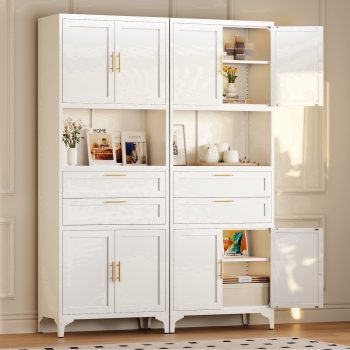 JHYKFG 71" Tall Kitchen Pantry Cabinet,Metal Storage Cabinets with 2 Drawers and Adjustable Shelves,Freestanding Display Cupboard for Dining Room,Living Room,Hallway,Bathroom