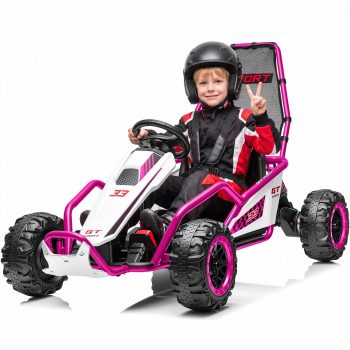 Joyracer 24V Electric Go Kart for Kids Ages 6+, 400W Motors Ride On Car with Drift Mode, Rear Suspension, Bluetooth Music, Up to 8.5MPH