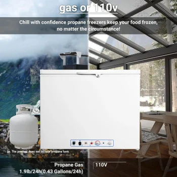 Techomey Chest Freezer, LPG/110V-120V 2 Way Propane 200L with Lock Top Open Door for Outdoor White