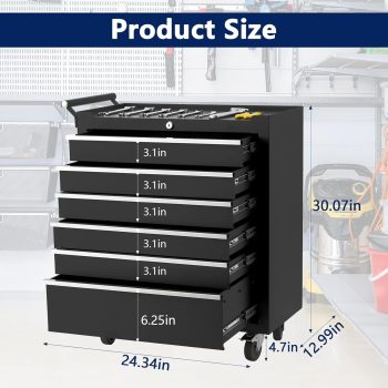 Yeshouse Tool Chest with Wheels, 6-Drawer Rolling Tool Cabinet Organizer with Locking System, Auto Lock & Sliding Drawers, 24" Heavy-Duty Metal Storage for Garage Workshop Warehouse