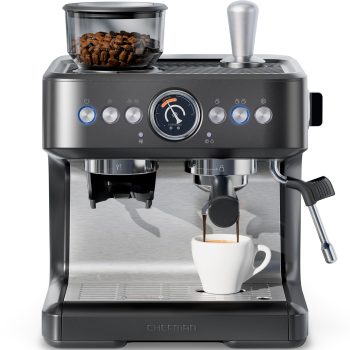 Chefman Crema Deluxe Double Boiler Espresso Machine with Conical Burr Grinder and Steam Wand Black