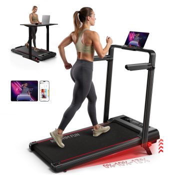 RHYTHM FUN Walking Pad with Incline, Foldable Walking Pad Treadmill with Handle, No Assembly Required & 300 lbs Capacity for Home & Office
