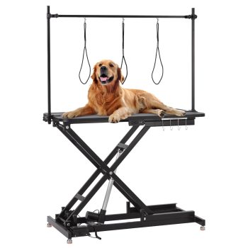 Dog Grooming Table, Electric Height-Adjustable Pet Grooming Station with X-Lift Steel Frame, Grooming Arm, Non-Slip Tabletop and Tool Organizer, 264 lb Capacity, Black