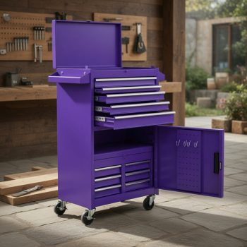 Kadyn 2in1 Mobile Rolling Tool Chest, Lockable Hardware Storage Cabinet Equipped With 5 Sliding Drawers, HeavyDuty Steel Workshop Organizer With 360Degree Swivel Wheels, Purple
